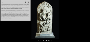 A webpage displaying an image of a stone sculpture of Shiva and Parvati. The page has an information box in the top left corner.