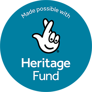 The National Lottery Heritage Fund Logo of a hand with index and middle finger crossed and the words "Made possible with Heritage Fund'.