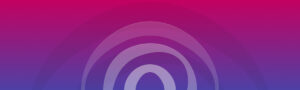 A stylised graphic of pond ripples, half displayed off the screen. The background ombre fades from pink to purple from top to bottom